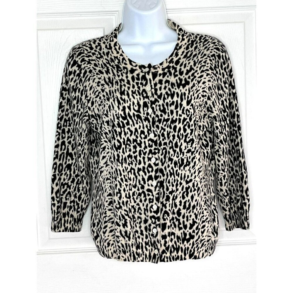 J. Crew Factory Cardigan 100% Merino Wool Animal Print Mob Wife Artsy Boho